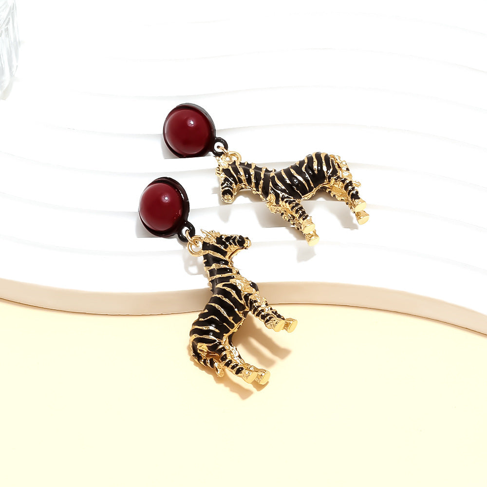 Brown Zebra Pendant Pin Earring JLT13287