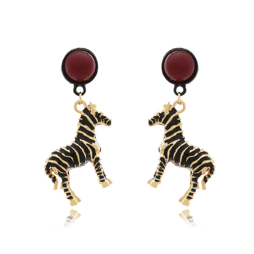 Brown Zebra Pendant Pin Earring JLT13287