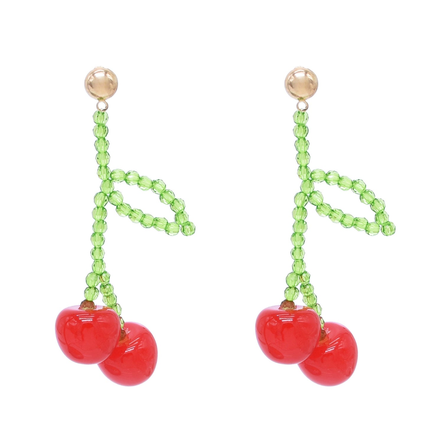 Red Cherry Drop with Tiny Beaded Stem Earrings jlt13288