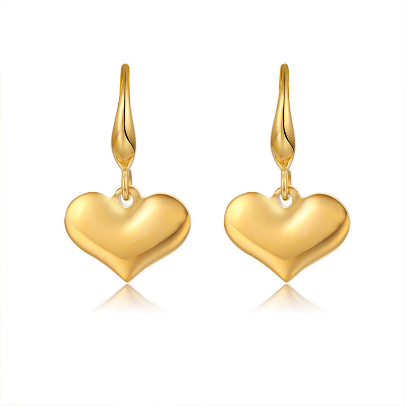 French retro three-dimensional love titanium steel earrings for women metal glossy full heart pendant temperament earrings jlt13292