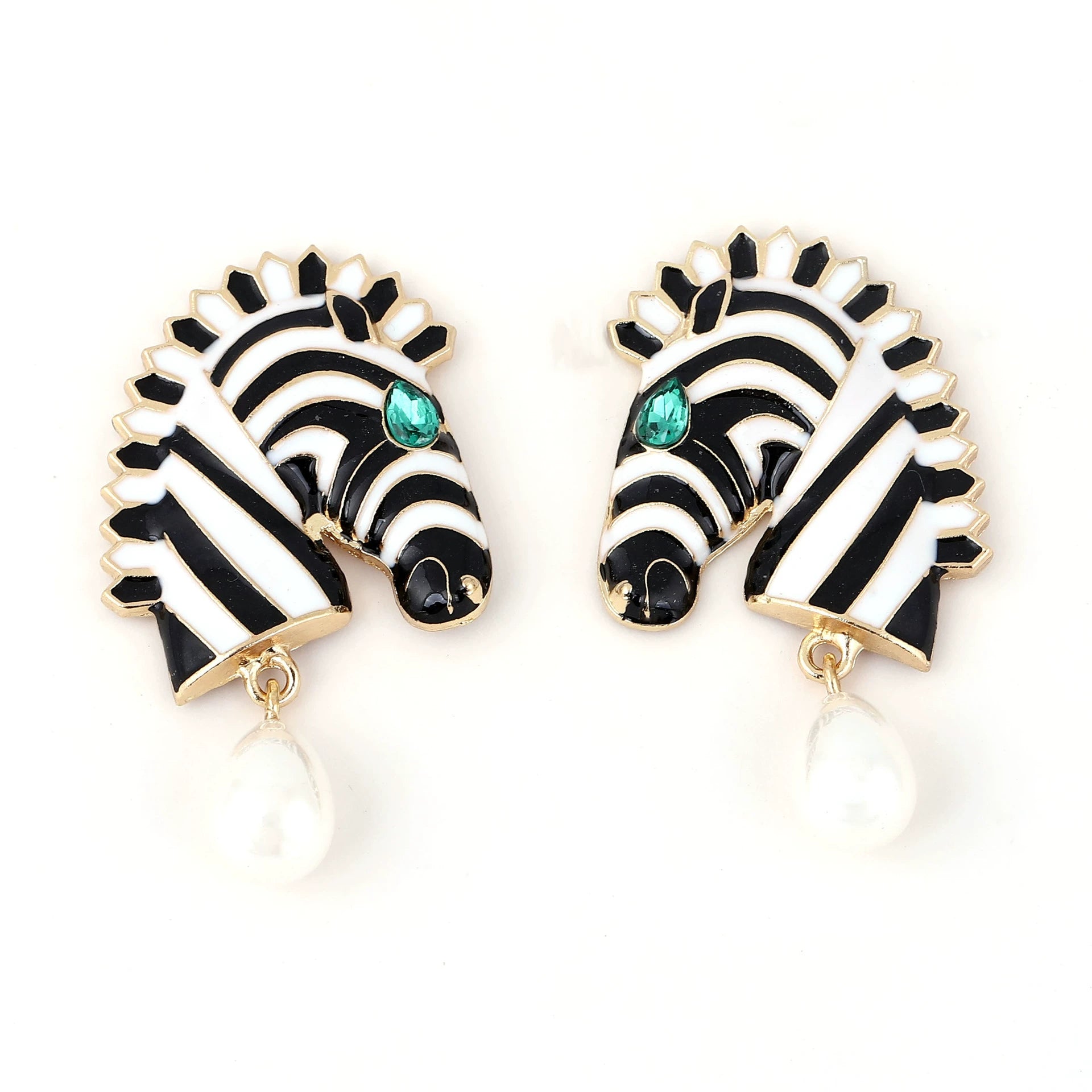 Just lil things animal horse head alloy oil drip stripe earrings jlt13297