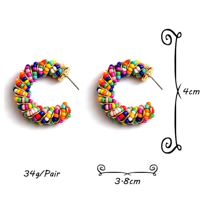 Just Lil Things Rainbow Beaded Half Hoop Earrings with Twisted Multicolor Design jlt13332