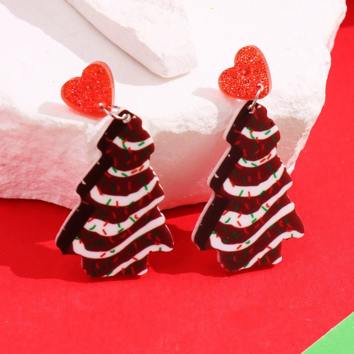 Just Lil Things Christmas Tree Heart Stud Earrings jlt13342