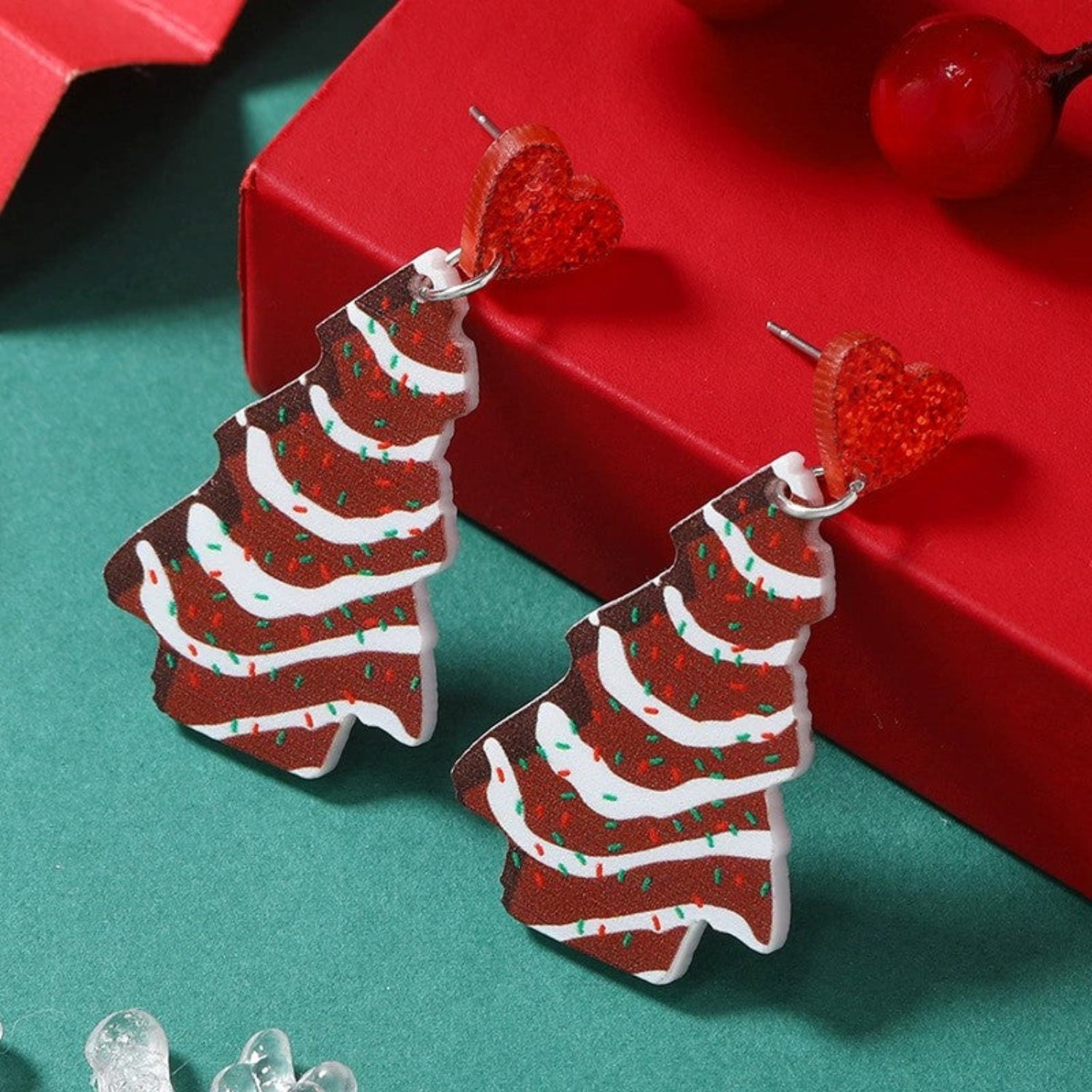 Just Lil Things Christmas Tree Heart Stud Earrings jlt13342