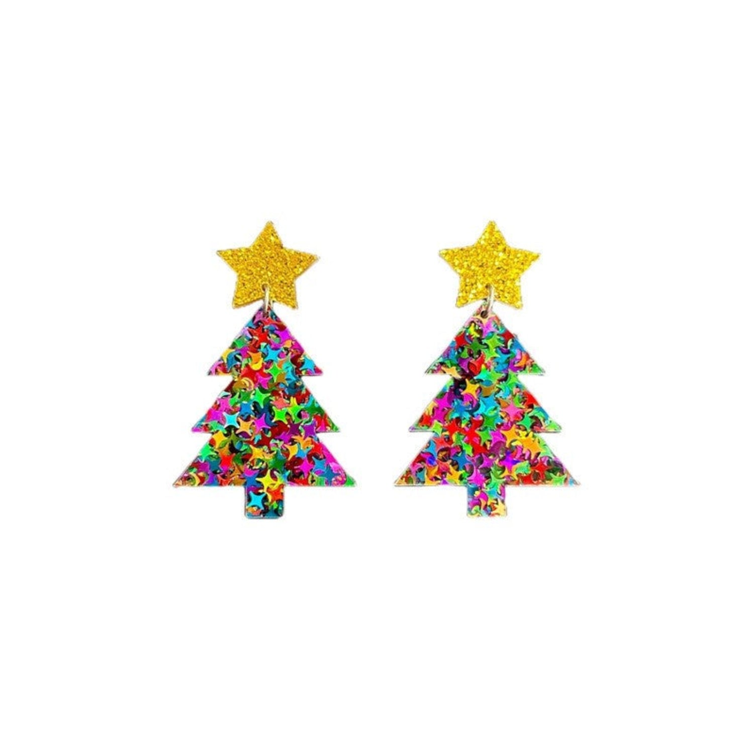 Just Lil Things Golden Star Christmas Tree Earrings jlt13344