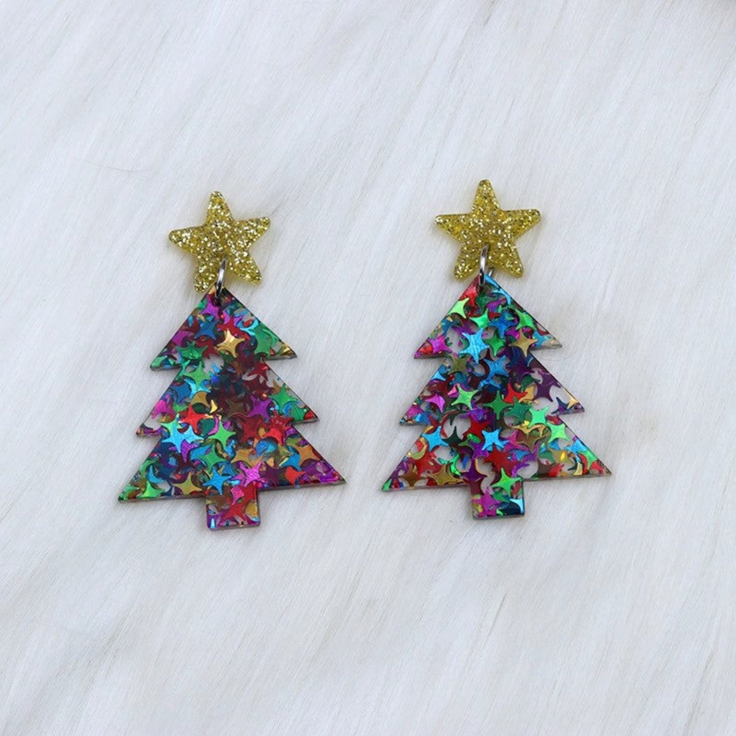 Just Lil Things Golden Star Christmas Tree Earrings jlt13344