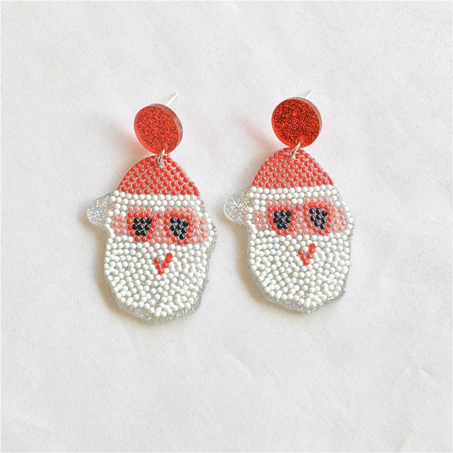 Just Lil Things Santa Face Earrings with Glitter Studs jlt13345