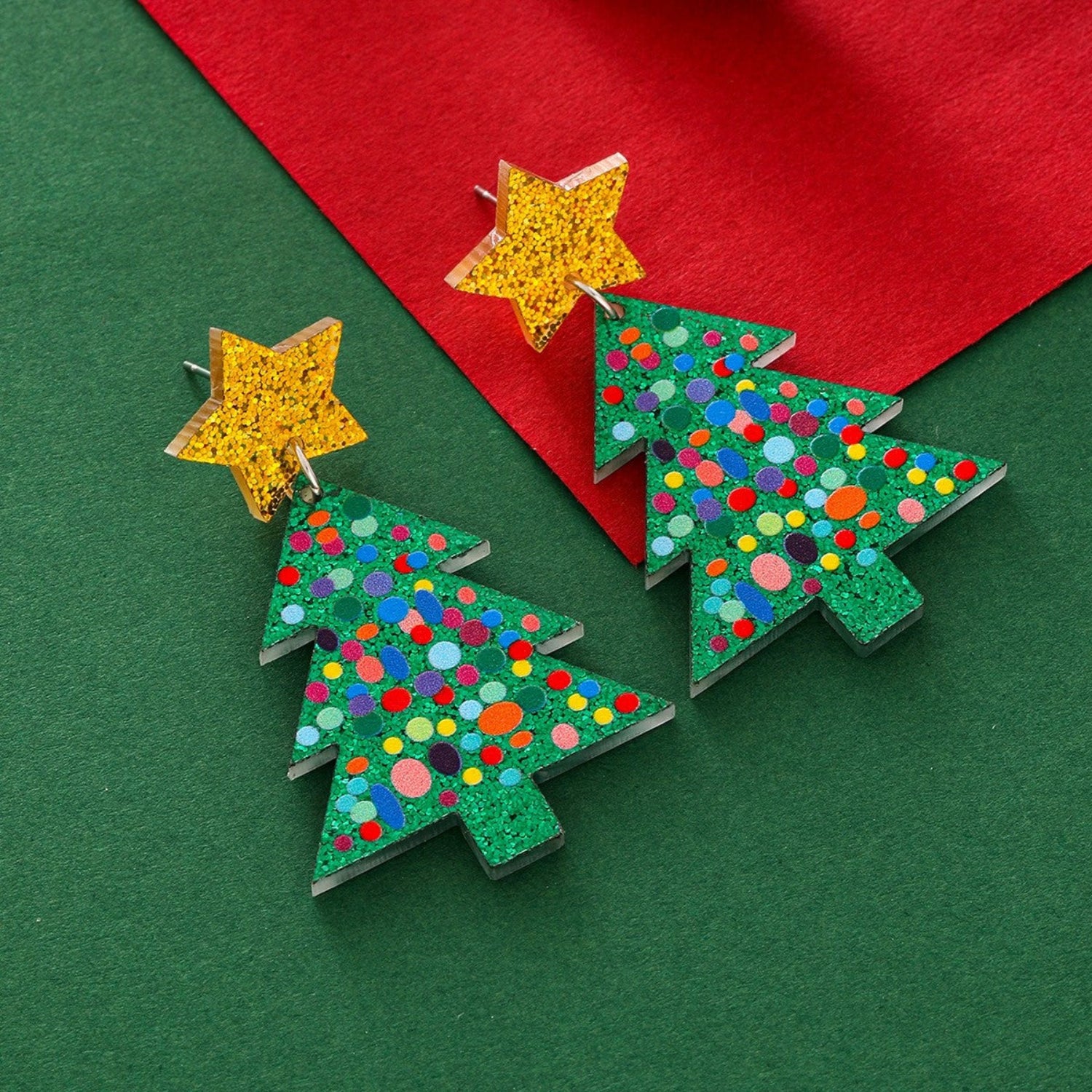 Just Lil Things Christmas Tree Earrings with Golden Star Top jlt13347
