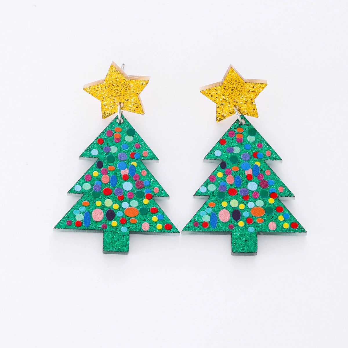 Just Lil Things Christmas Tree Earrings with Golden Star Top jlt13347
