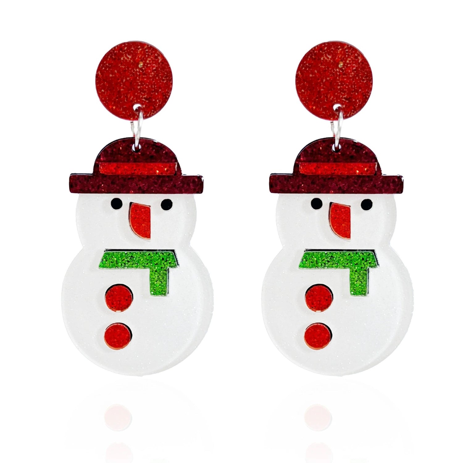 Just Lil Things Snowman Earrings with Red Glitter Studs jlt13352