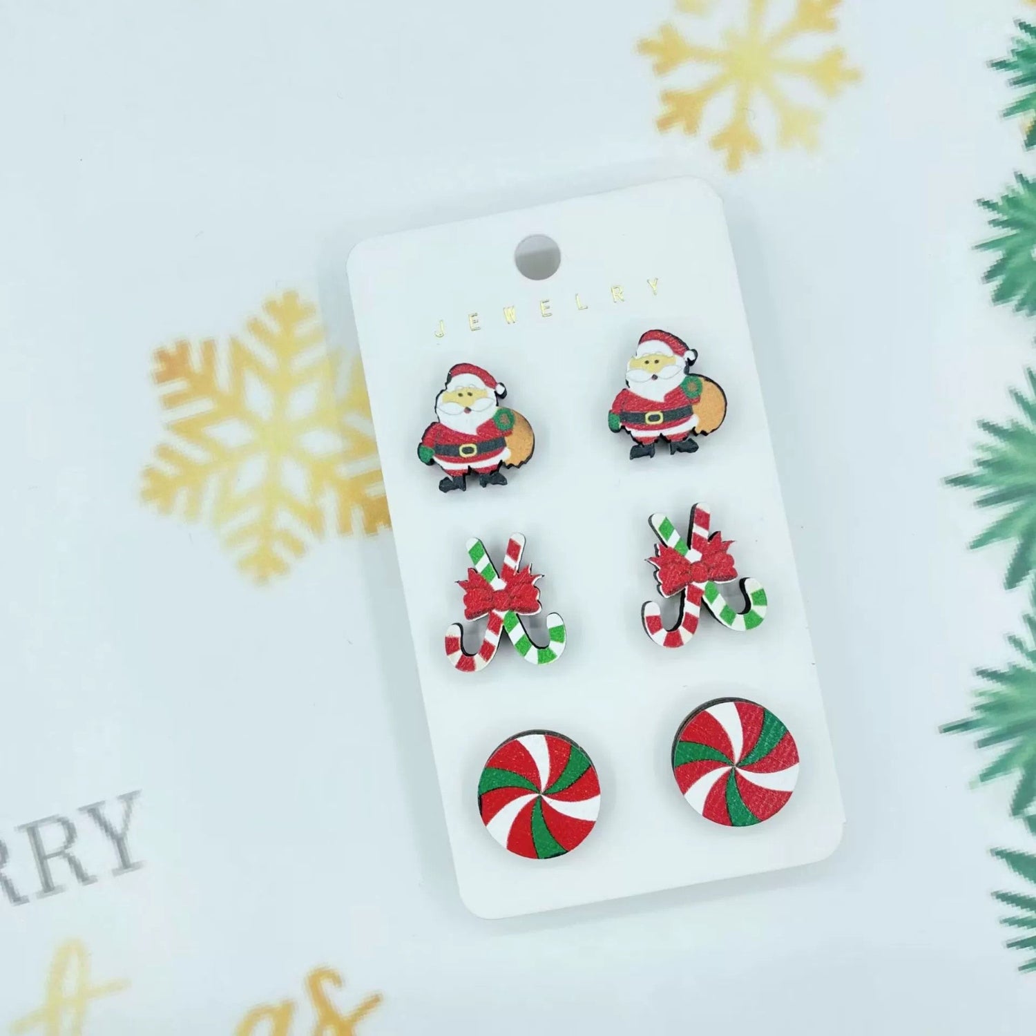 Just Lil Things Santa Candy & Peppermint Earring Set jlt13358 (3 Pairs)