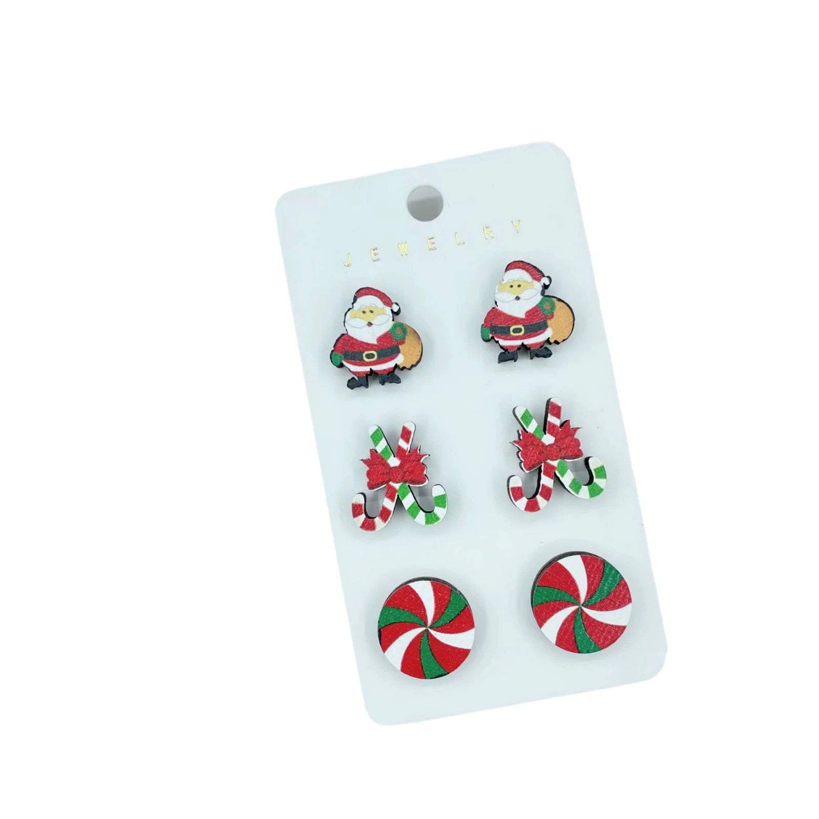 Just Lil Things Santa Candy & Peppermint Earring Set jlt13358 (3 Pairs)