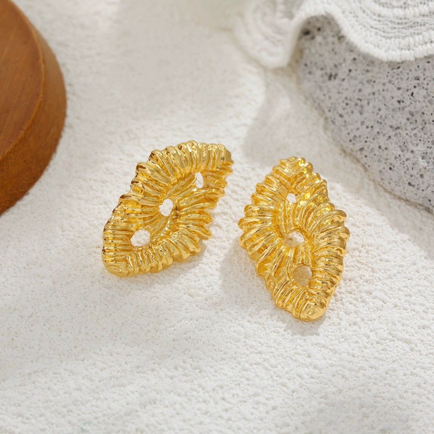 Just Lil Things Golden Coral Textured Statement Earrings jlt13368