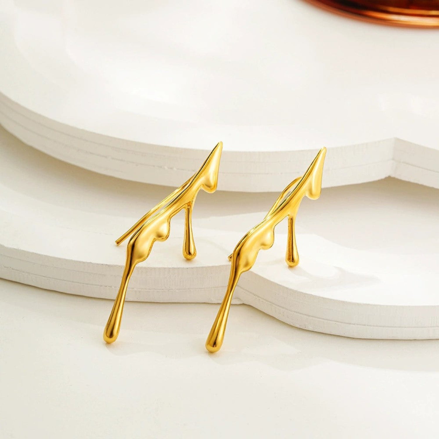 Just Lil Things Golden Fluid Abstract Earrings jlt13370