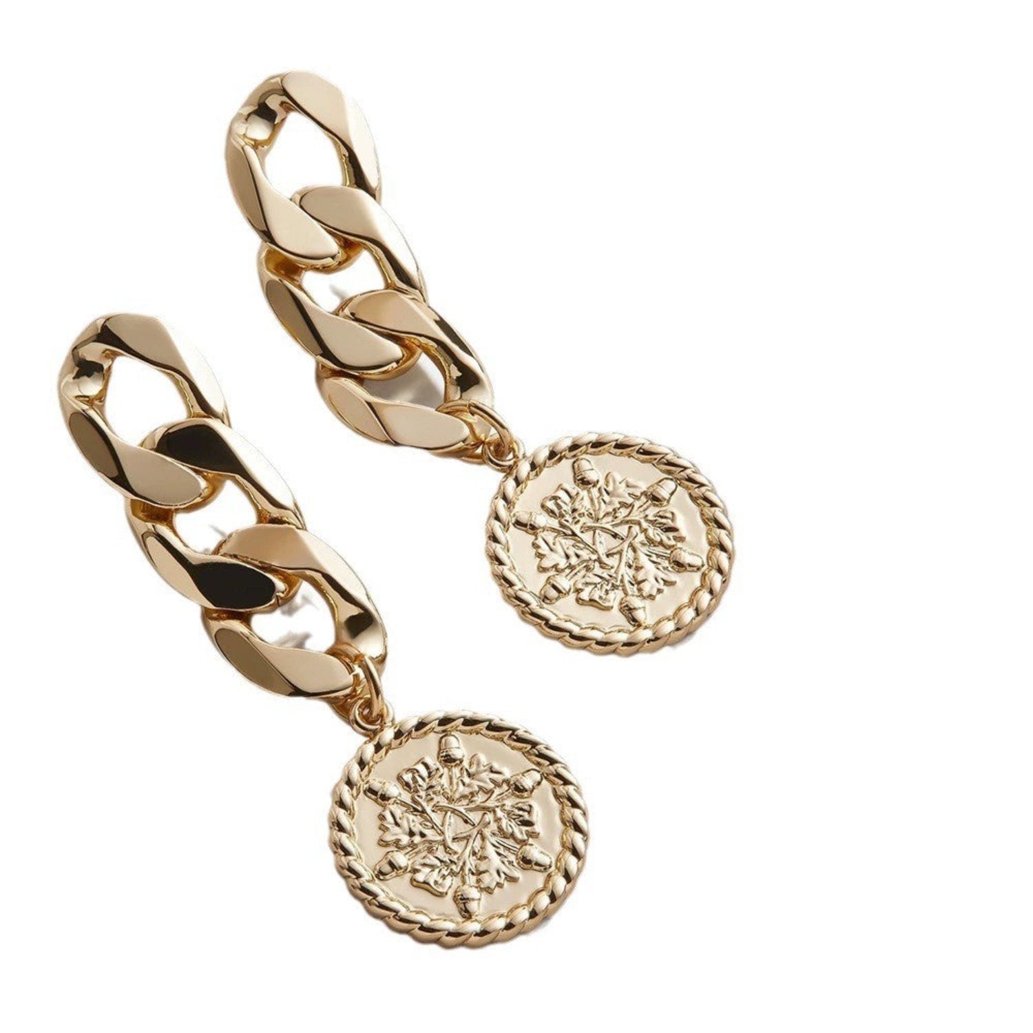 Just Lil Things Chunky Chain Drop Earrings with Vintage Coin Charm jlt13376