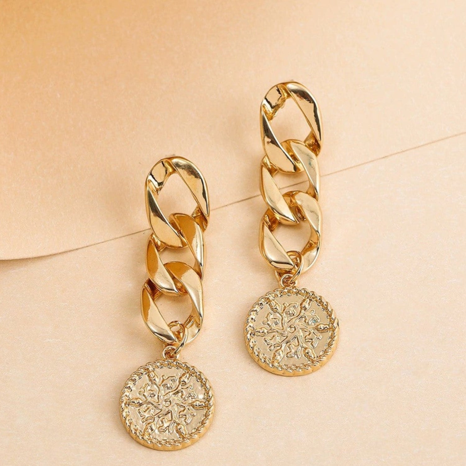 Just Lil Things Chunky Chain Drop Earrings with Vintage Coin Charm jlt13376
