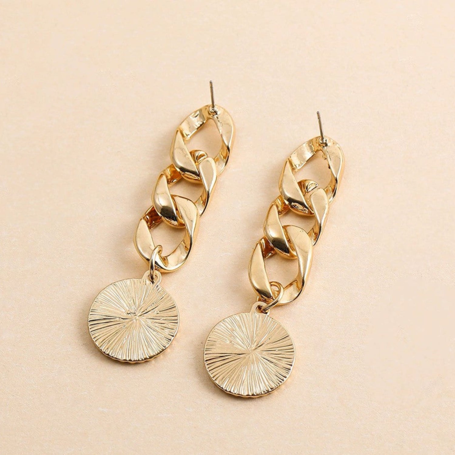 Just Lil Things Chunky Chain Drop Earrings with Vintage Coin Charm jlt13376