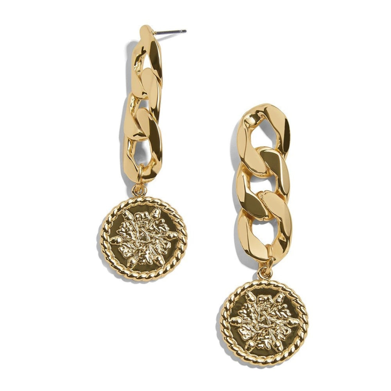 Just Lil Things Chunky Chain Drop Earrings with Vintage Coin Charm jlt13376