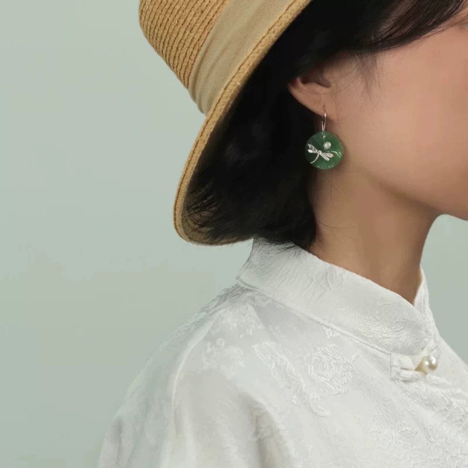 Just Lil Things Dragonfly Pearl Green Disc Earrings jlt13377