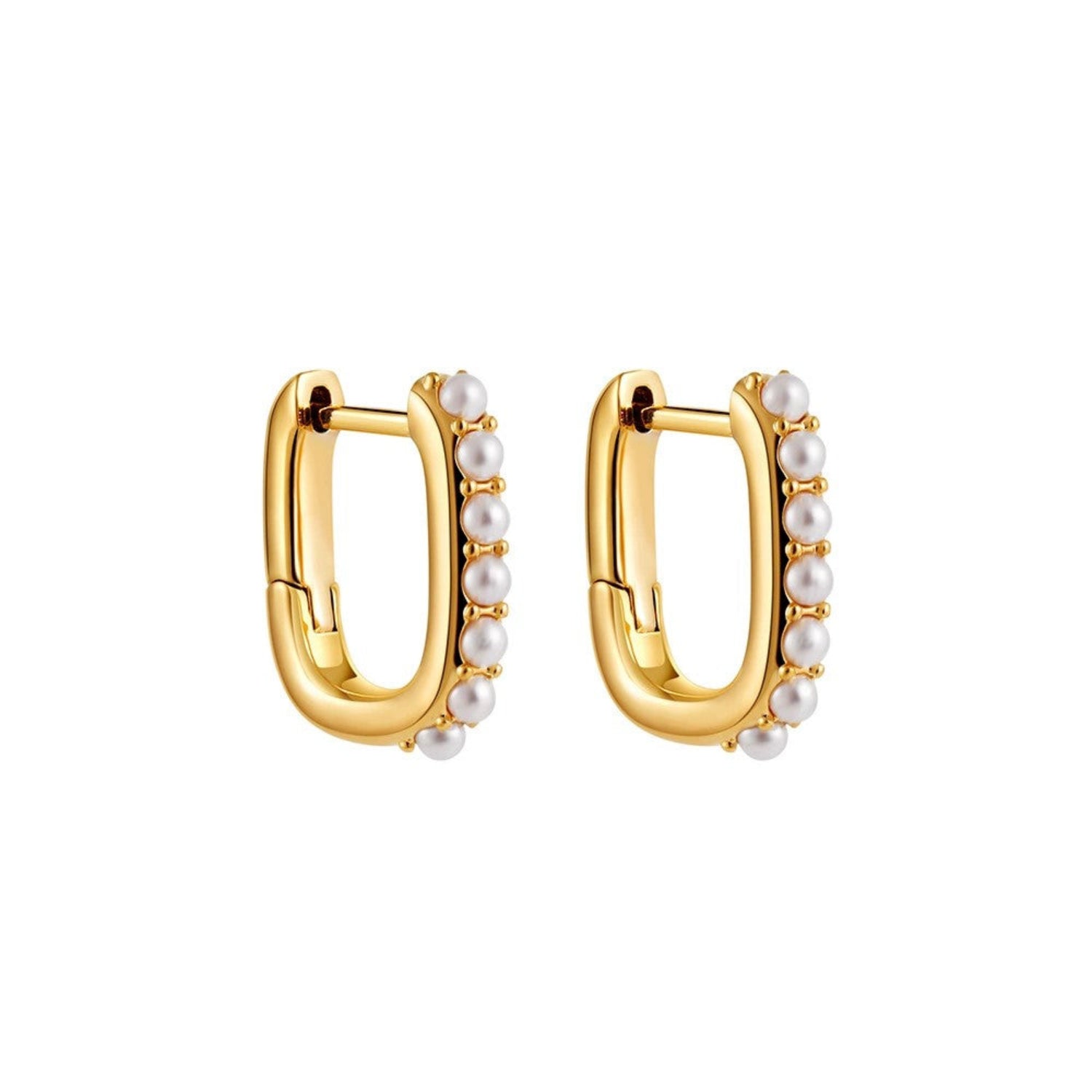 Just Lil Things Gold Geometric Pearl-Studded Hoop Earrings jlt13378