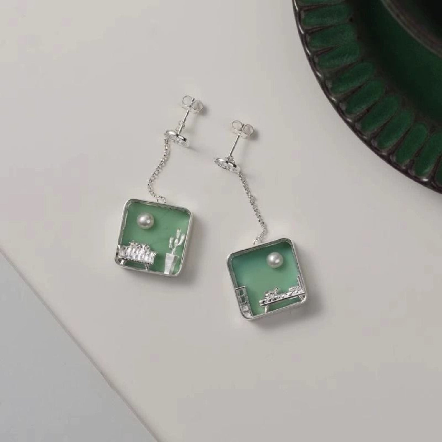 Just Lil Things Green Dreamland Silver Drop Earrings jlt13380