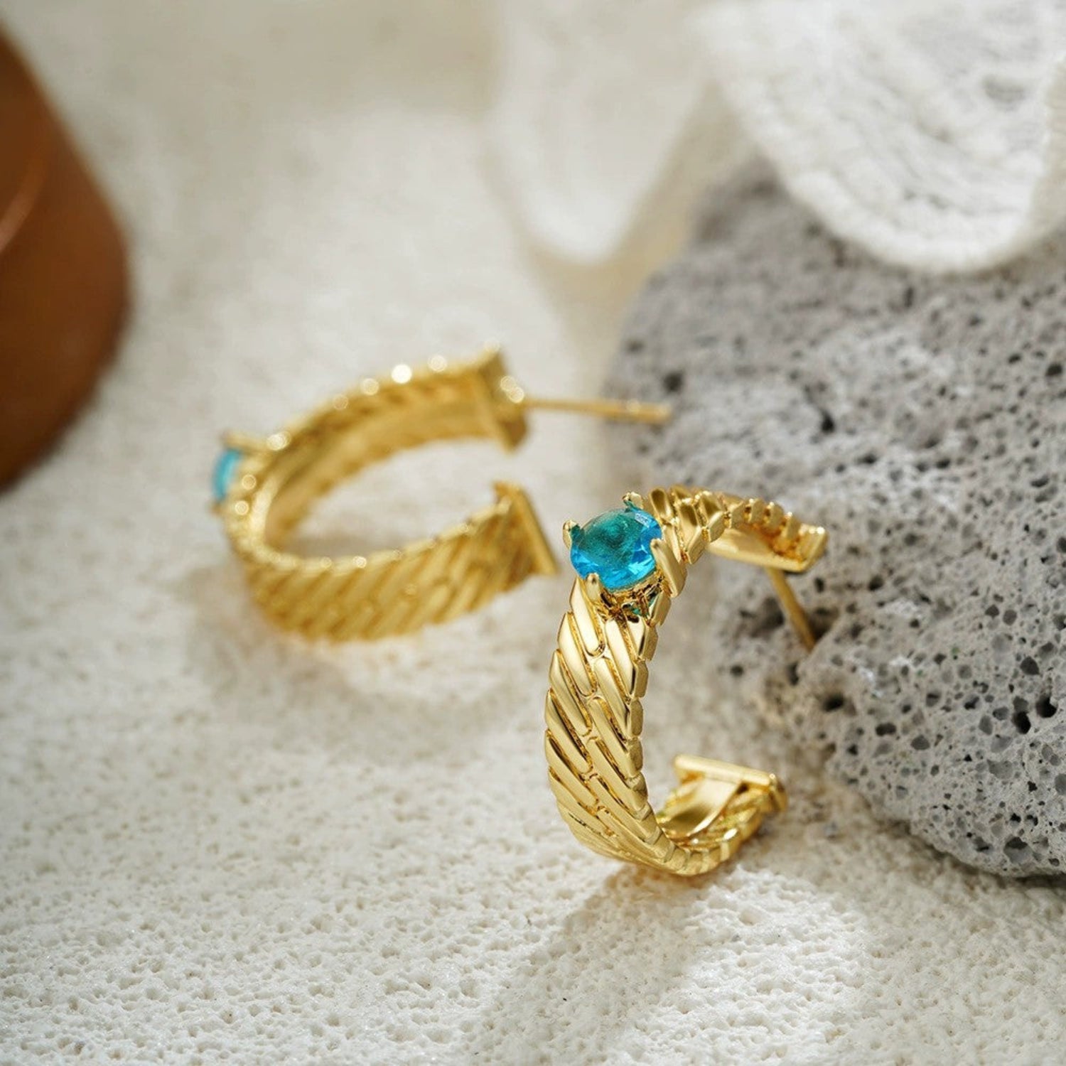Just Lil Things Aqua Luxe Braided Gold Hoop Earrings jlt13381