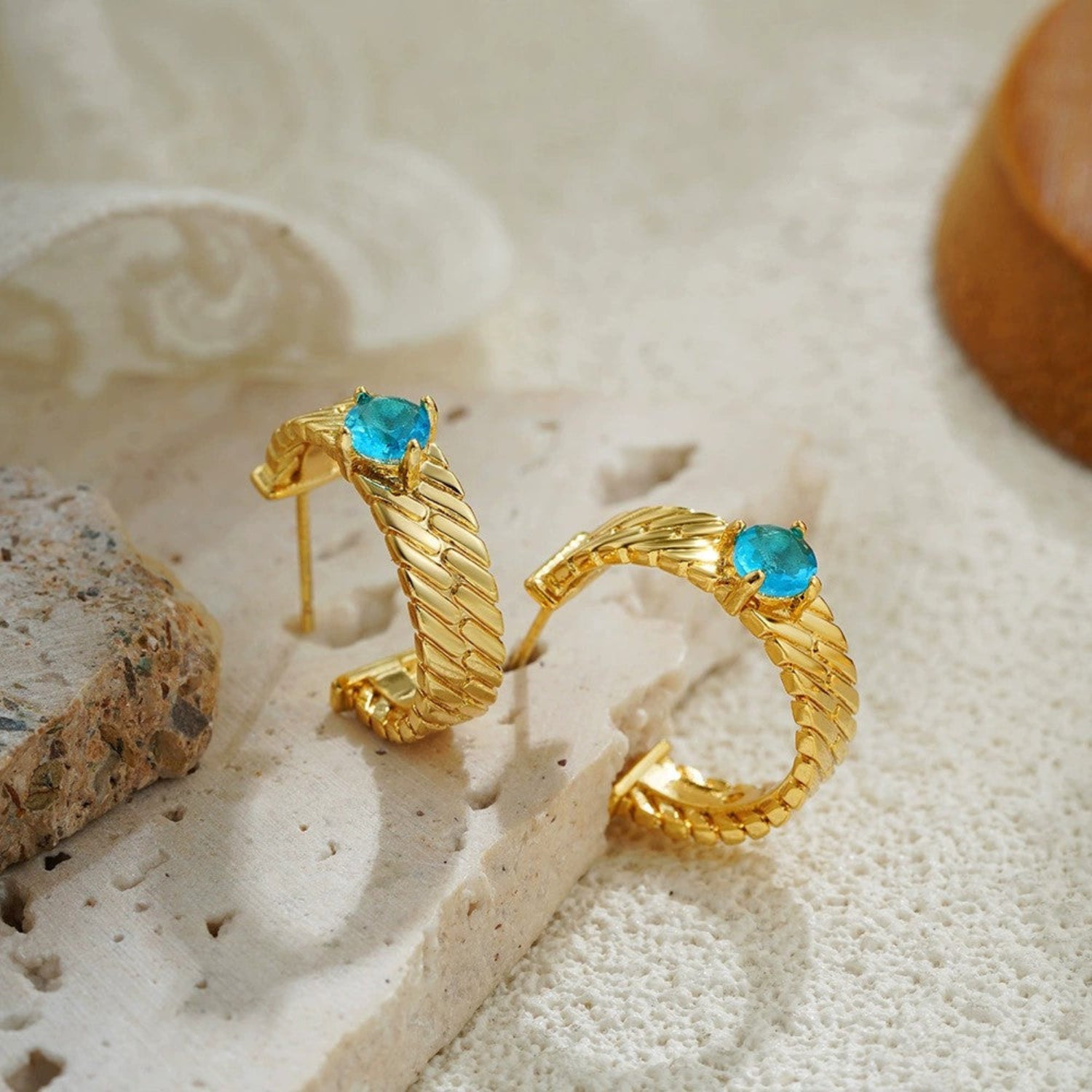 Just Lil Things Aqua Luxe Braided Gold Hoop Earrings jlt13381