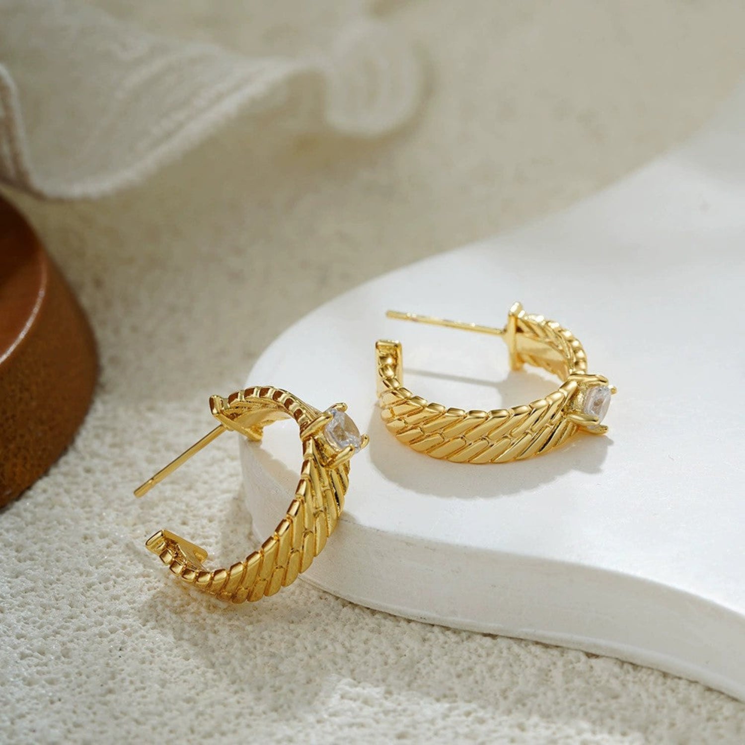 Just Lil Things Golden Braided Crystal Hoop Earrings jlt13382