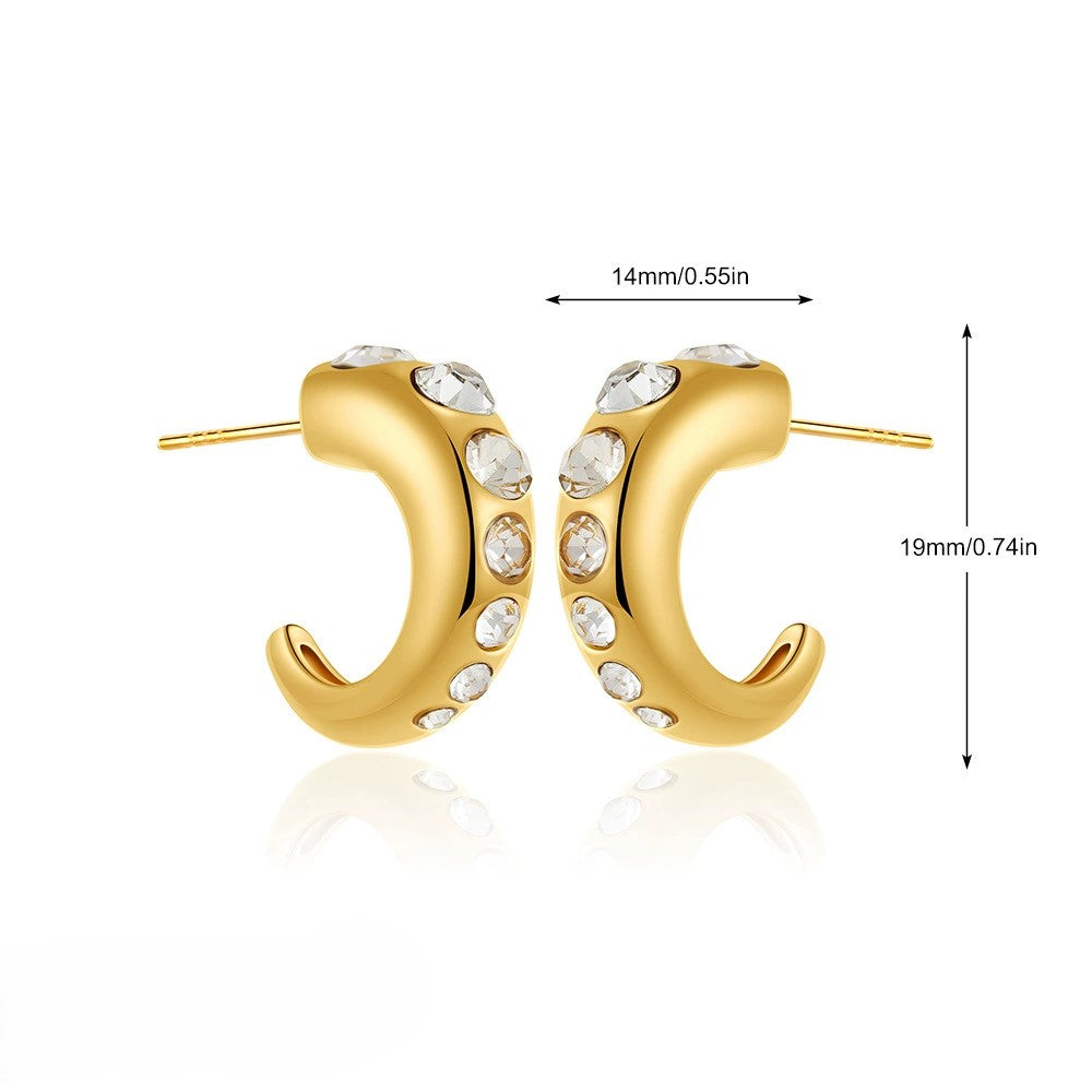 Golden Crescent Crystal Hoop Earrings JLT13397