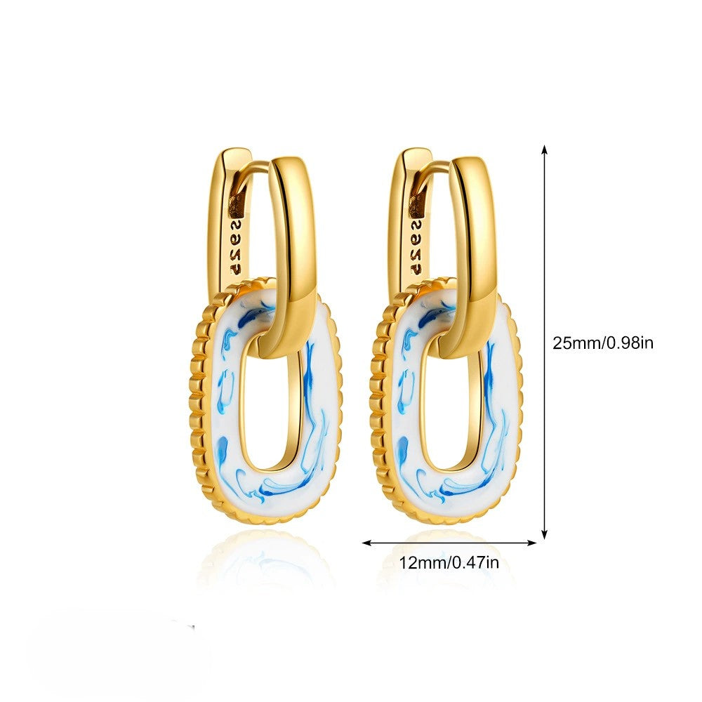 Blue Porcelain Link Hoop Earrings JLT13400