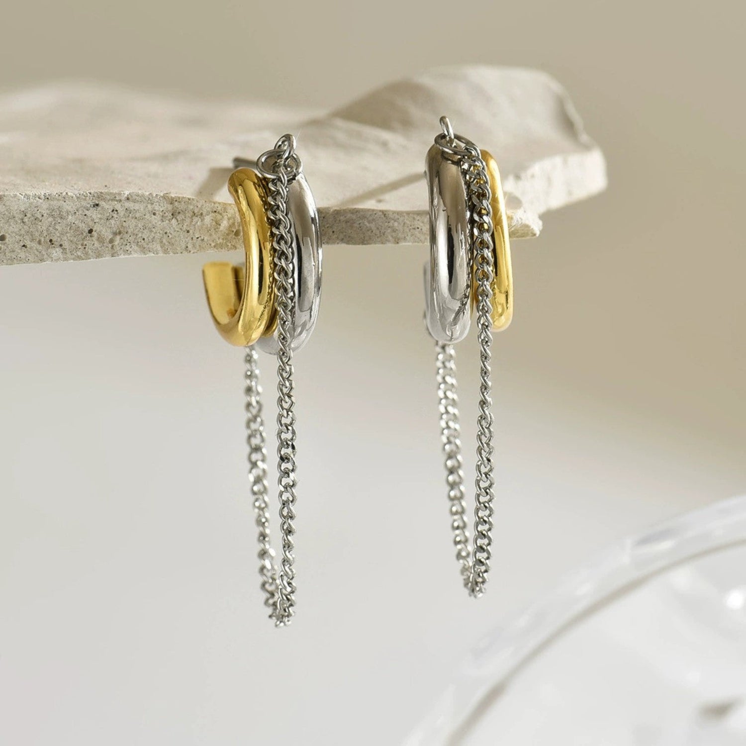 Dual Tone Chain Loop Earrings JLT13414