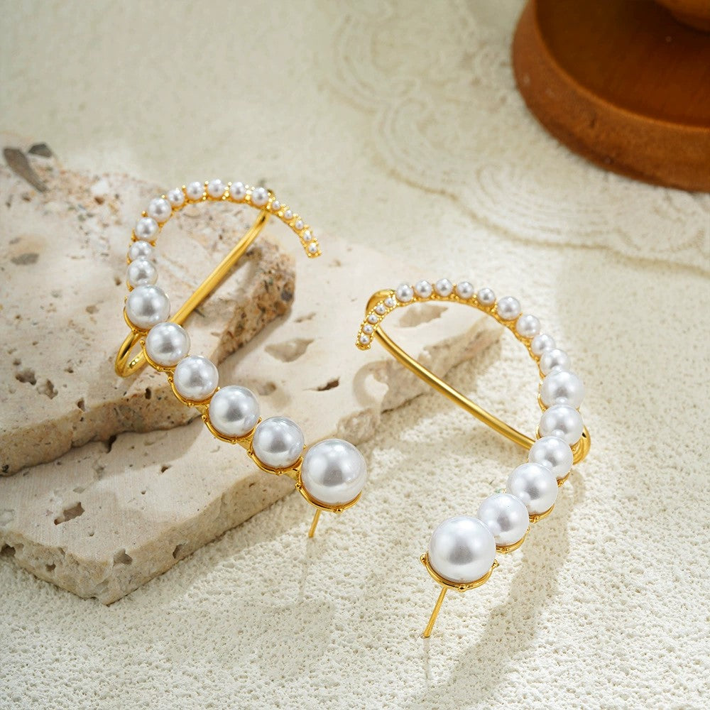 Elegant Pearl Arc Hoop Earrings JLT13428