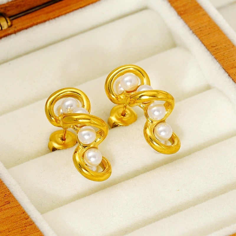 Just Lil Things Golden Spiral Pearl Drop Earrings jlt13430