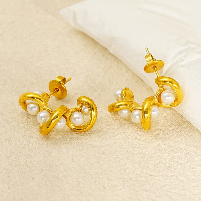 Just Lil Things Golden Spiral Pearl Drop Earrings jlt13430