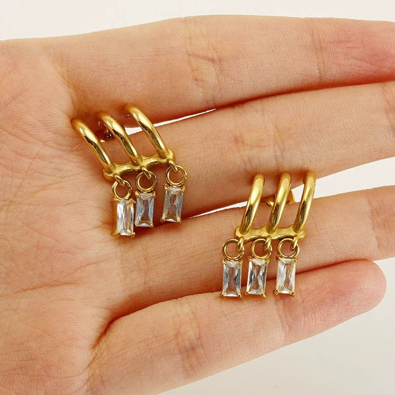 Just Lil Things Triple Hoop Crystal Drop Earrings jlt13431