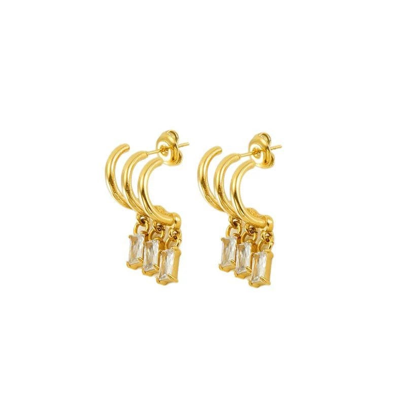 Just Lil Things Triple Hoop Crystal Drop Earrings jlt13431