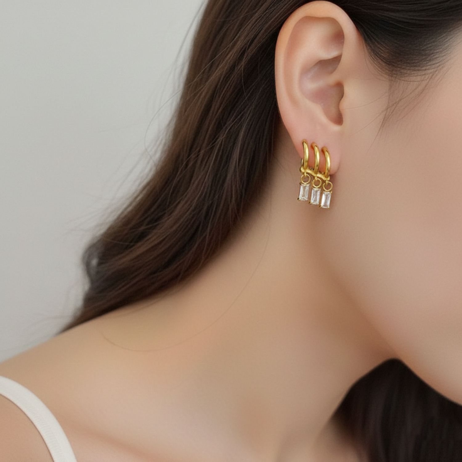 Just Lil Things Triple Hoop Crystal Drop Earrings jlt13431