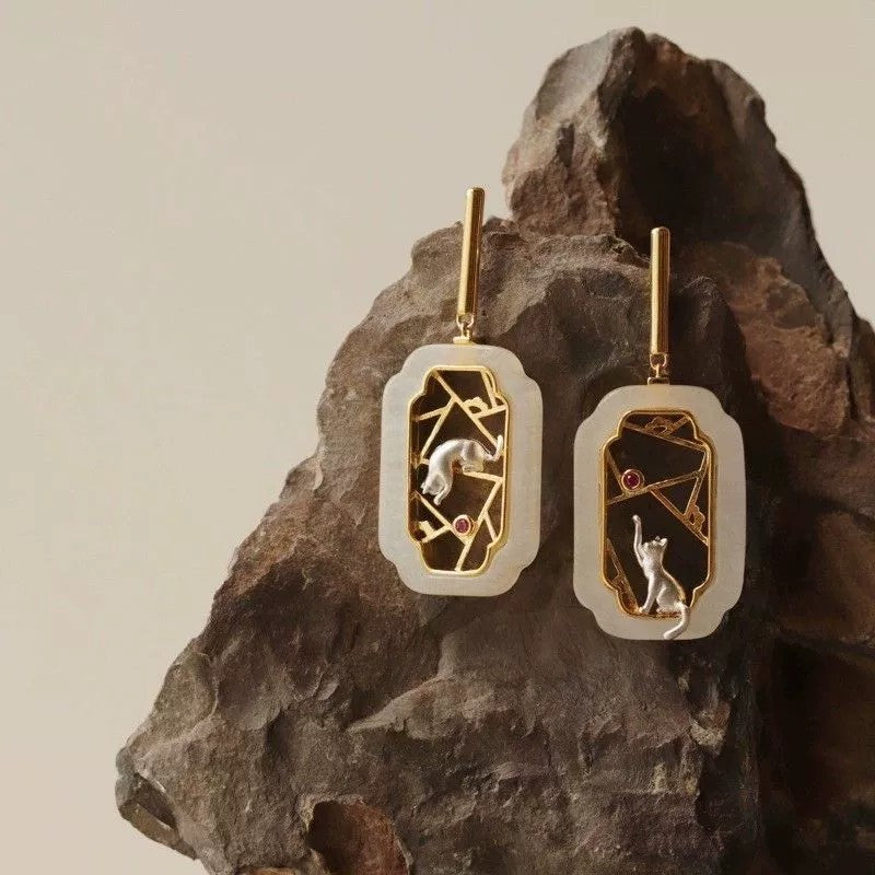 Cat Frame puzzle Drop Earrings JLT13432