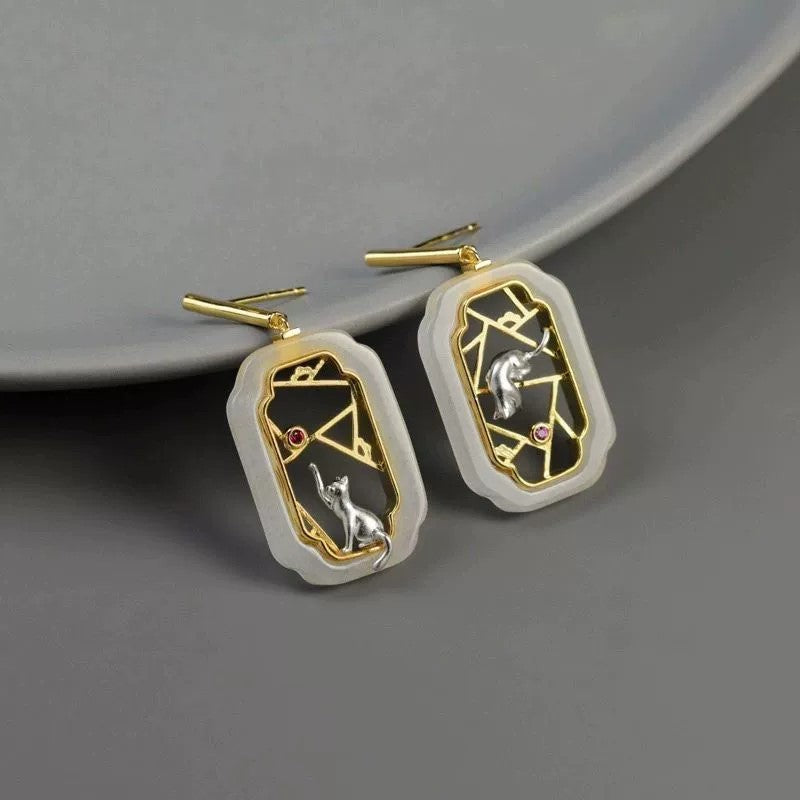 Cat Frame puzzle Drop Earrings JLT13432
