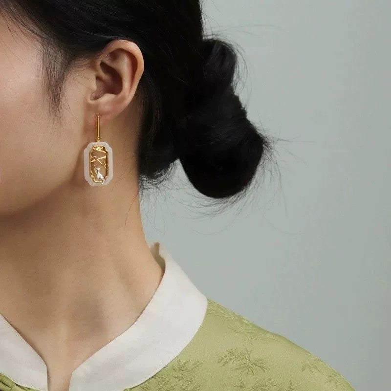 Cat Frame puzzle Drop Earrings JLT13432