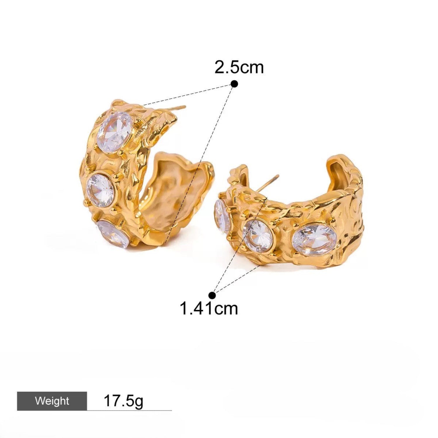 Just Lil Things Textured Gold Hoop Earrings with Clear Crystals jlt13438