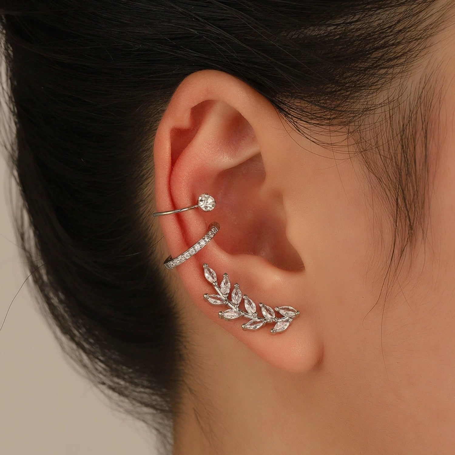 Silver Leaf Cuff Earrings For One Ear jlt13442
