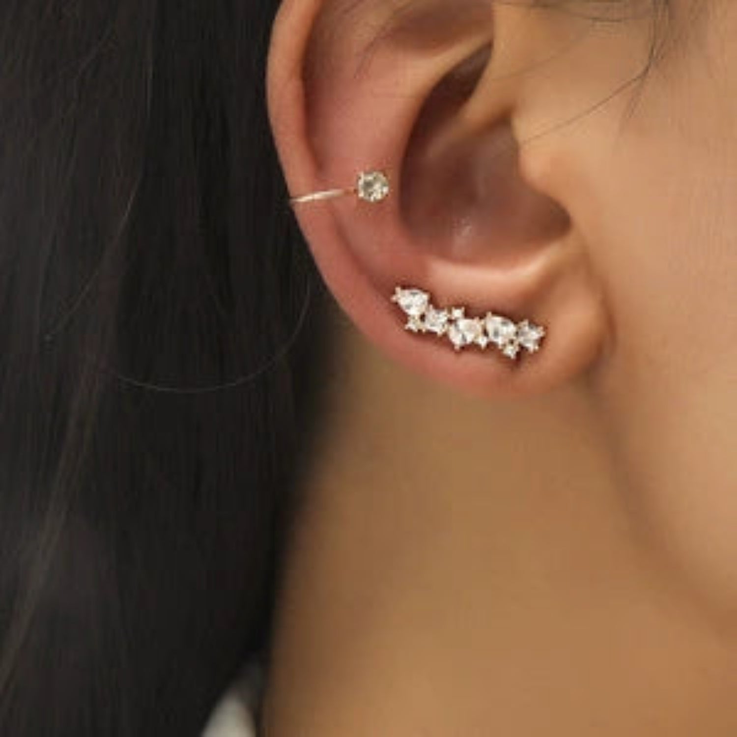 Golden Crystal Cuff Earrings For One Ear jlt13444