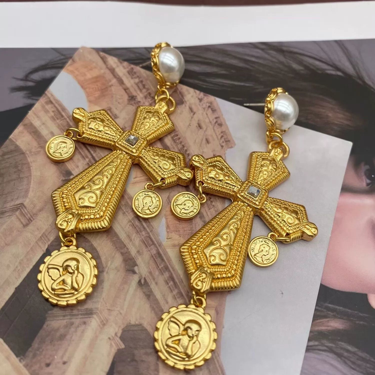Callida Cross Pearl Earrings jlt13449