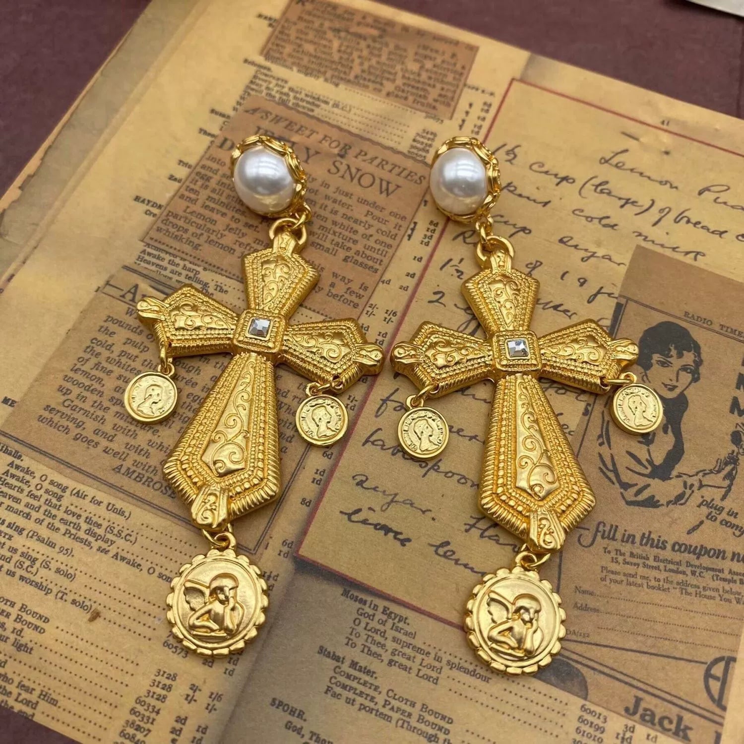 Callida Cross Pearl Earrings jlt13449