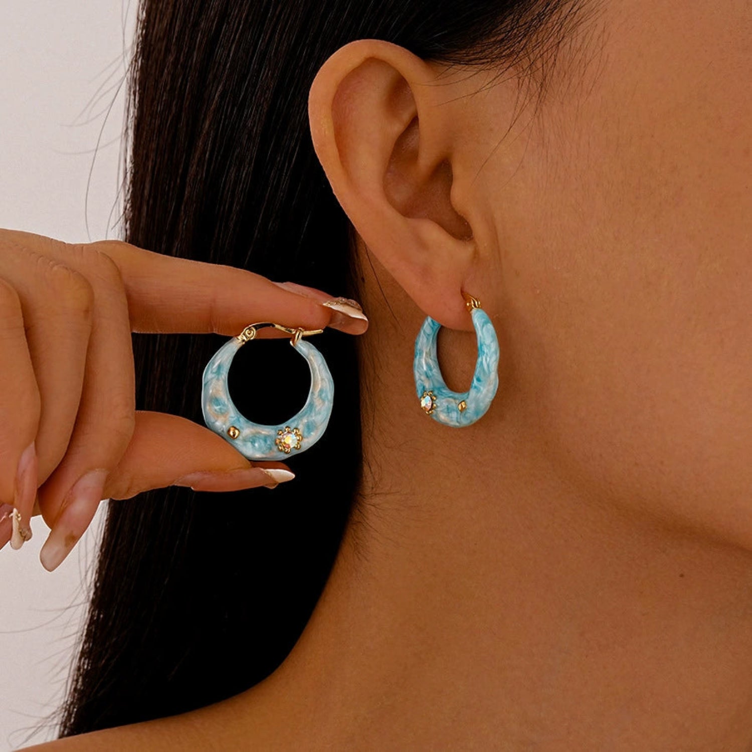 Copper Clip On Blue Hoop Earrings jlt13482