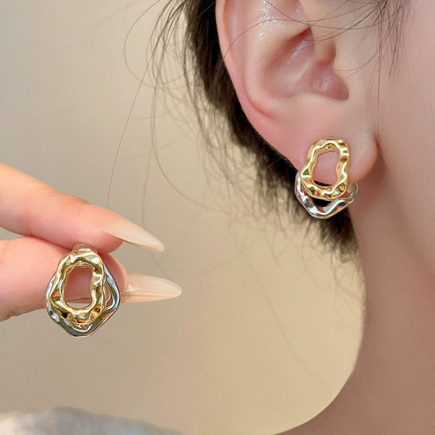 Double Color Wholes Stud Earrings jlt13483