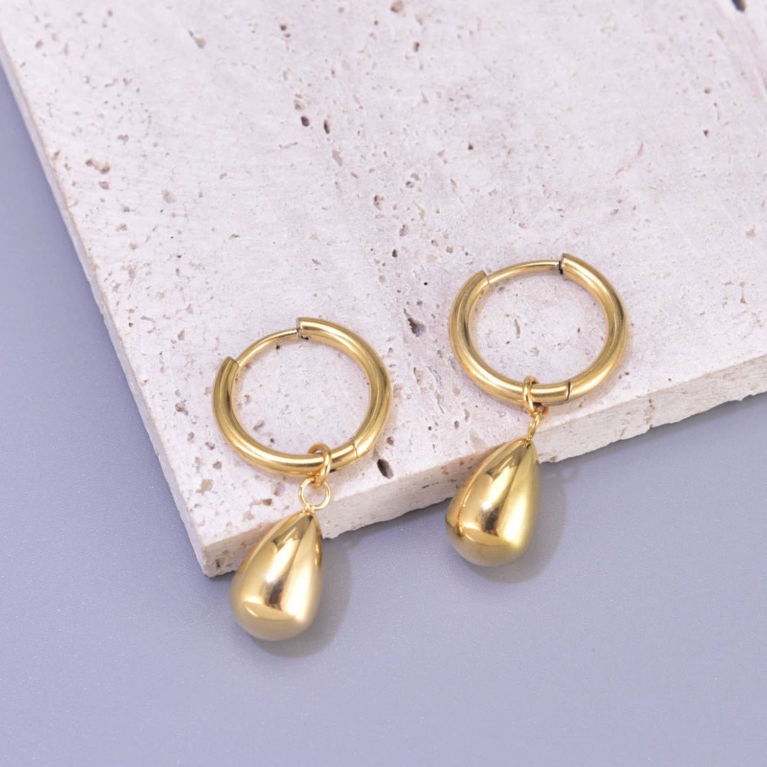 Gold Teardrop Dangle Hoop Earrings JLT13489