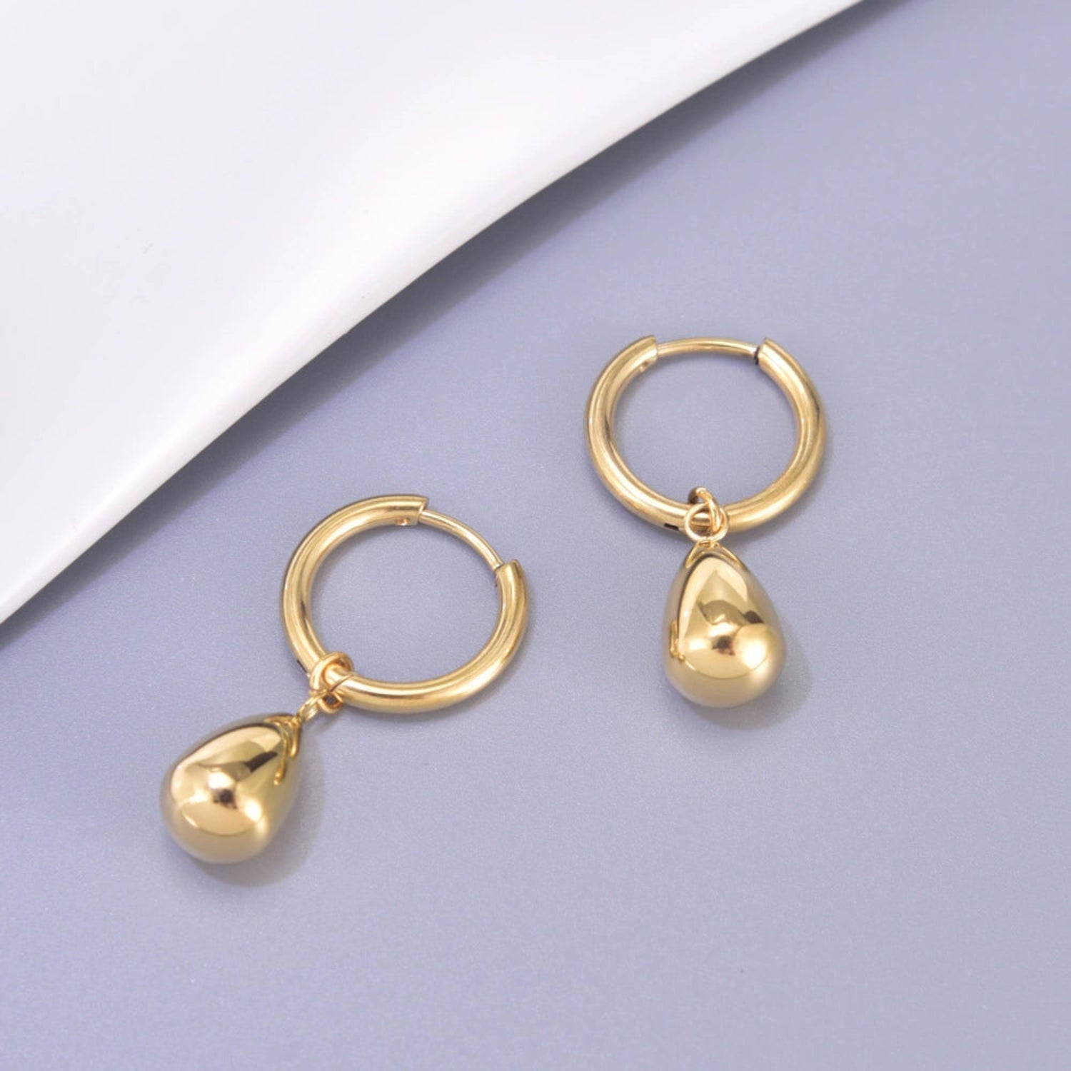 Gold Teardrop Dangle Hoop Earrings JLT13489