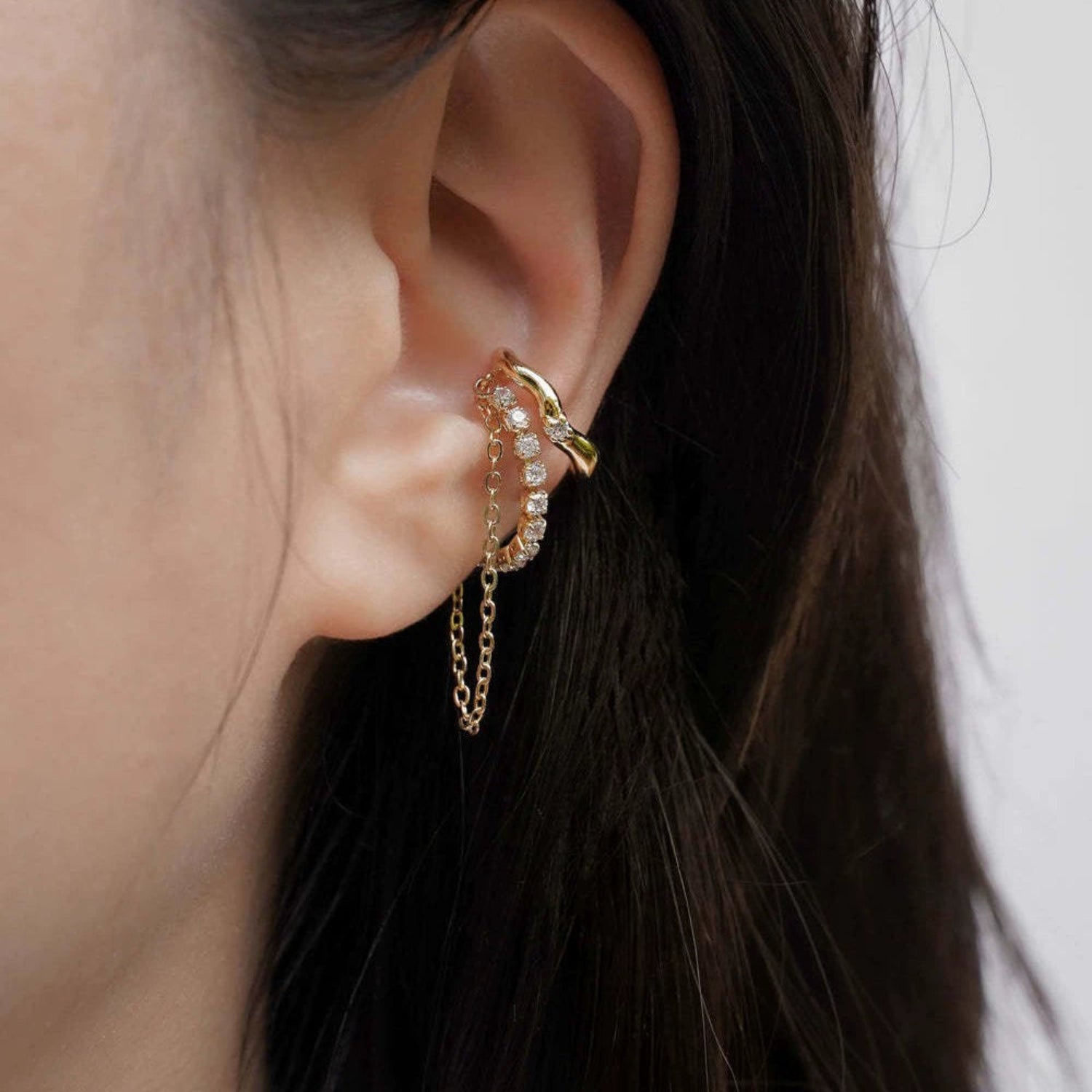 Chain Dangle Crystal Ear Cuff jlt13491
